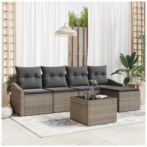 Set Divano da Giardino da 5 Pezzi con Cuscini Grigio Rattan - Foto 2