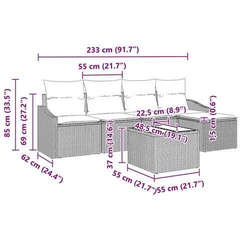 Set Divano da Giardino da 5 Pezzi con Cuscini Grigio Rattan - Foto 9