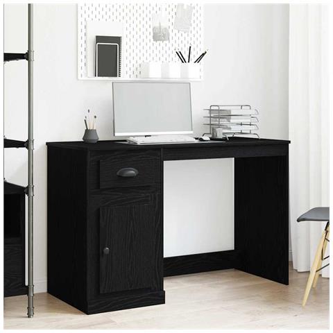 Scrivania con spazio di stoccaggio Rovere Nero 50x115x75 cm Legno ingegnerizzato - Foto 2