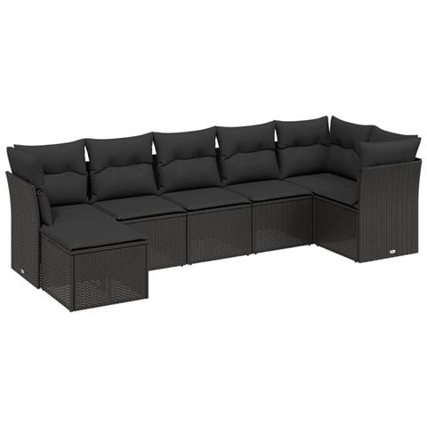 Set Divani da Giardino con Cuscini 7pz Nero Polyrattan - Foto 1