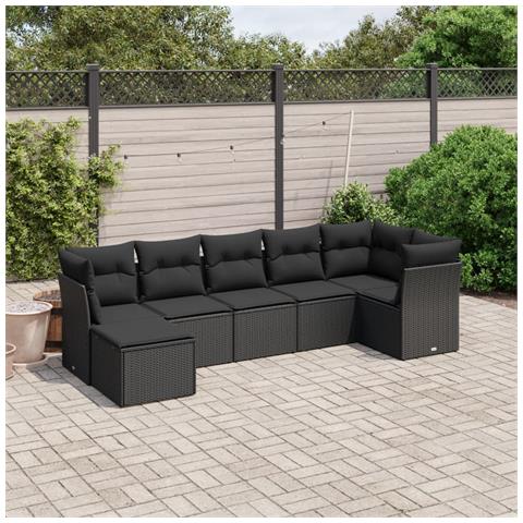 Set Divani da Giardino con Cuscini 7pz Nero Polyrattan - Foto 2
