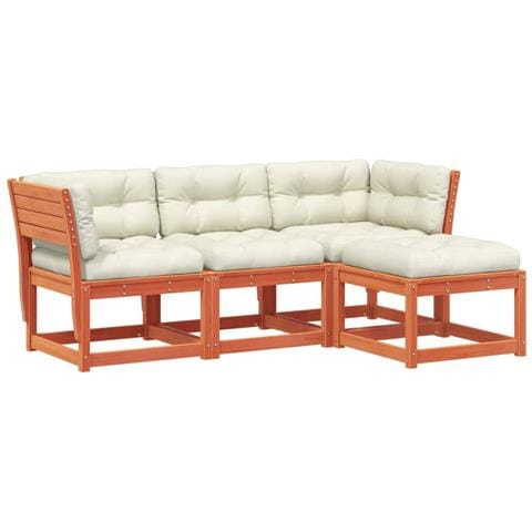 Set Salotto Giardino 4pz con Cuscini Marrone Cera Massello Pino - Foto 1