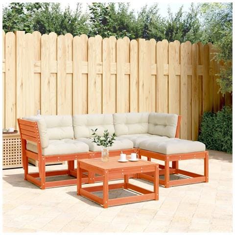 Set Salotto Giardino 4pz con Cuscini Marrone Cera Massello Pino - Foto 2