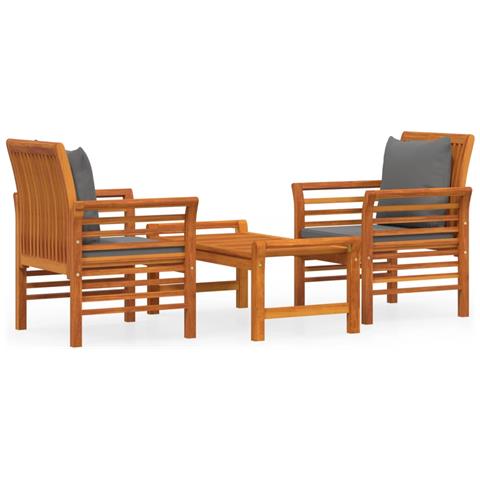 Set Mobili da Giardino 3pz con Cuscini Legno Massello di Acacia - Foto 1