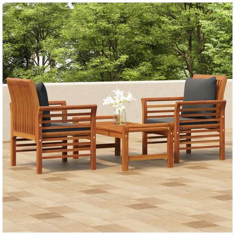 Set Mobili da Giardino 3pz con Cuscini Legno Massello di Acacia - Foto 2