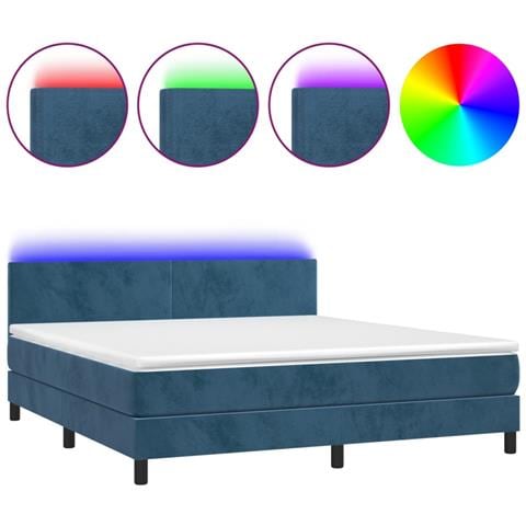 Letto a Molle con Materasso e LED Blu Scuro 160x200 cm - Foto 1
