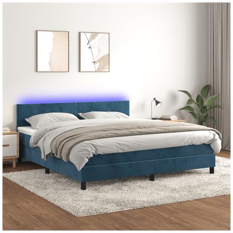 Letto a Molle con Materasso e LED Blu Scuro 160x200 cm - Foto 2