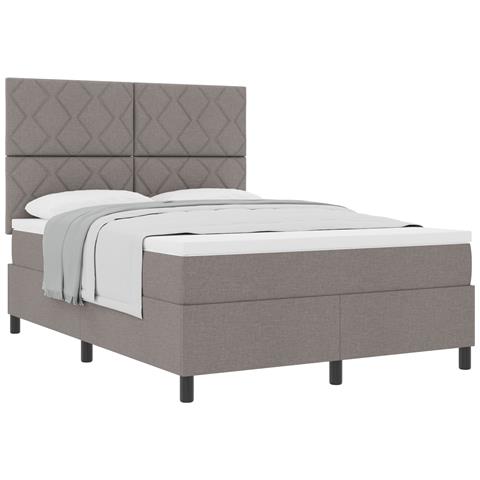 Letto con Rete a Molle con Materasso Taupe 140x190 cm Tessuto - Foto 1