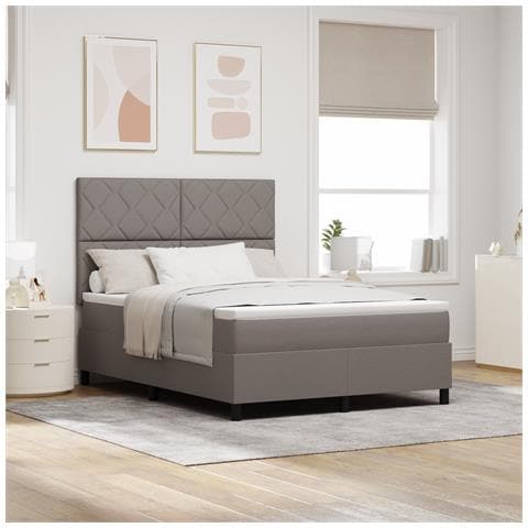 Letto con Rete a Molle con Materasso Taupe 140x190 cm Tessuto - Foto 2