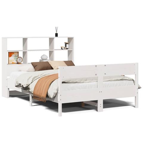 Letto Libreria senza Materasso Bianco 160x200 cm Legno di Pino - Foto 1