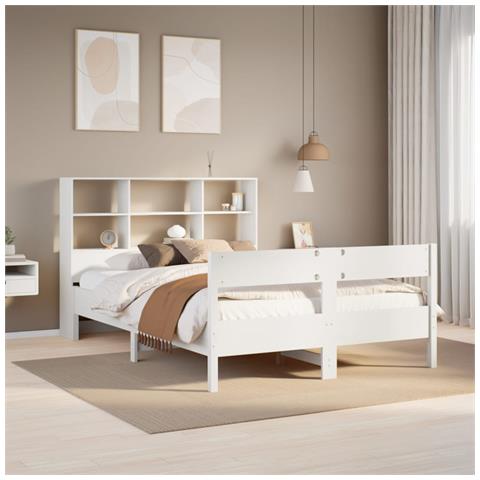 Letto Libreria senza Materasso Bianco 160x200 cm Legno di Pino - Foto 2