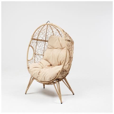 Jane Set Da Esterno: Poltrona Sospesa E Poggiapiedi In Rattan Con Cuscino Beige - Foto 2