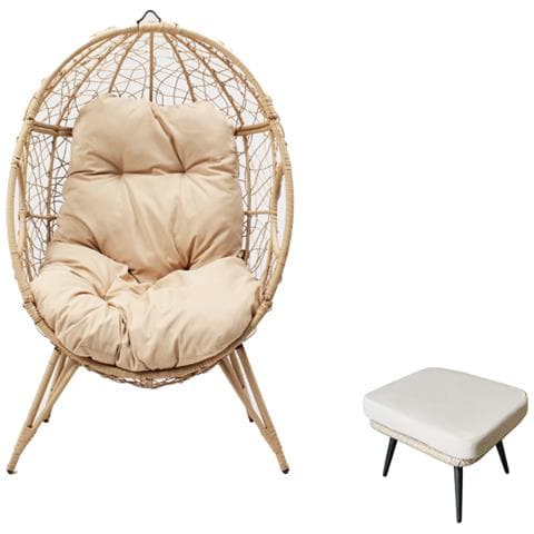 Jane Set Da Esterno: Poltrona Sospesa E Poggiapiedi In Rattan Con Cuscino Beige - Foto 1