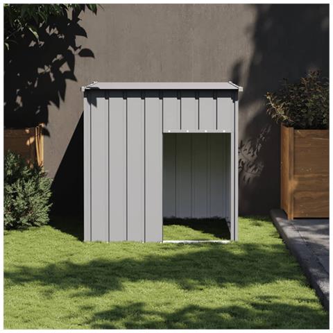 Casetta Cani Tetto Grigio Chiaro 110x103x109 cm Acciaio Zincato - Foto 2