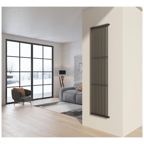 Radiatore Design 200x50 Cm (12 Tubi) In Acciaio Grigio Opaco A Tubi Tondi Interasse Verticale H200 Pisa - Foto 1