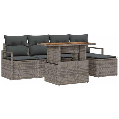 Set Divano da Giardino 6 pcs Grigio Poly Rattan - Foto 1