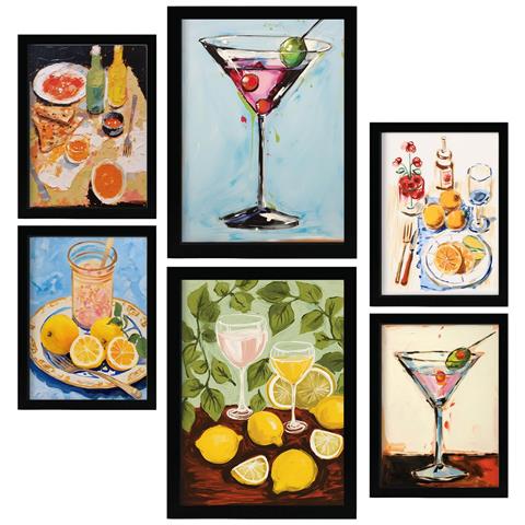 Set Di 6 Stampe Bevande In Foodies Dipinti Decorativi Estetici Per Il Tuo Soggiorno, Camera Da Letto, Casa A3 & A4 Cornice Nera - Foto 1