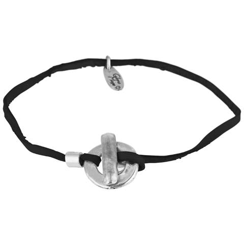 Bracciale In Pelle Nera Con Chiusura Ad Anello Placcata Argento - Foto 1
