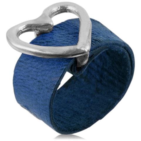 Anello In Argento 925 Placcato Zamak Cuore In Pelle Blu - Foto 1