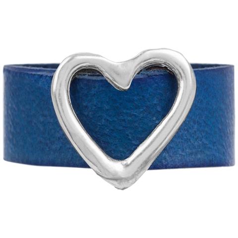 Anello In Argento 925 Placcato Zamak Cuore In Pelle Blu - Foto 2