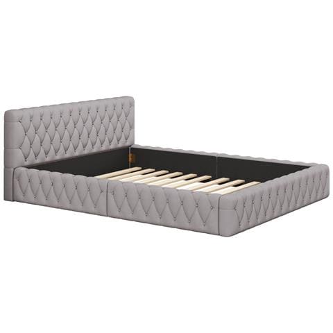 Letto Minimalista In Velluto Bianco Con Testiera Morbida E Struttura Robusta - Foto 1