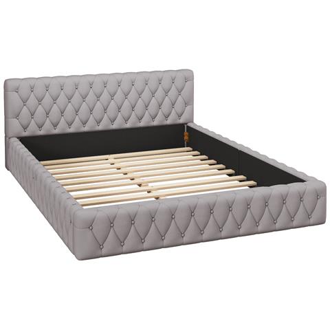 Letto Minimalista In Velluto Bianco Con Testiera Morbida E Struttura Robusta - Foto 3