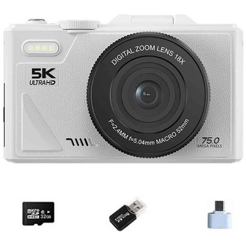Fotocamera Digitale 5k Ultra Hd Da 75mp Con Scheda Da 128gb, Adattatore Type-c E Lettore - Foto 1