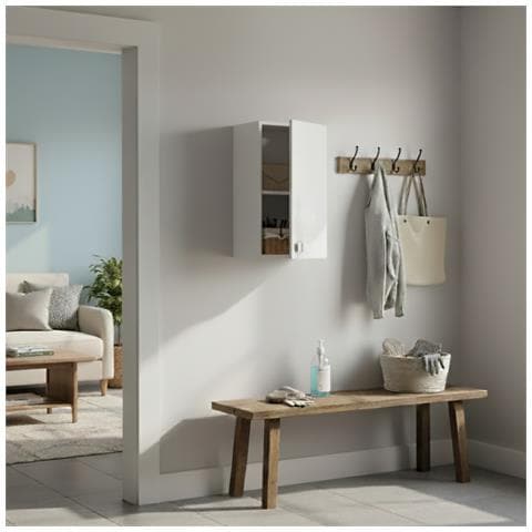 Pensile 1 Anta Bianco Frassinato 40×69×33 Cm | Mobile Sospeso Salvaspazio Con Ripiano Regolabile | Già Assemblato Per Bagno, Cucina, Lavanderia E Ingresso - Foto 2