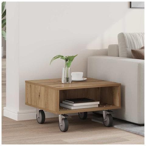 Tavolino con Ruote Rovere artigianale 50,5 x 50 x 30 cm - Foto 2