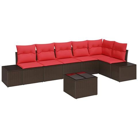Set Divano da Giardino con cuscino 7 pcs Marrone polyrattan - Foto 1