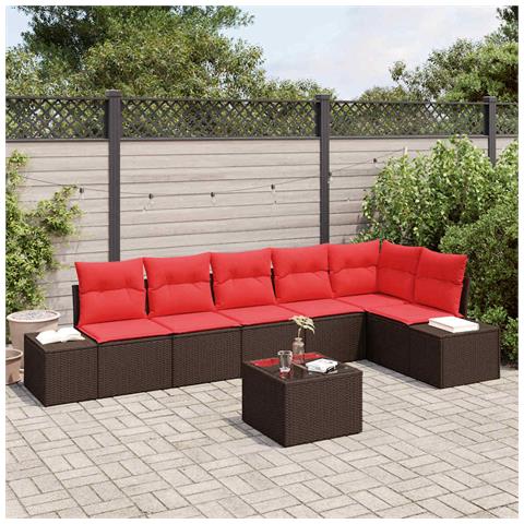 Set Divano da Giardino con cuscino 7 pcs Marrone polyrattan - Foto 2