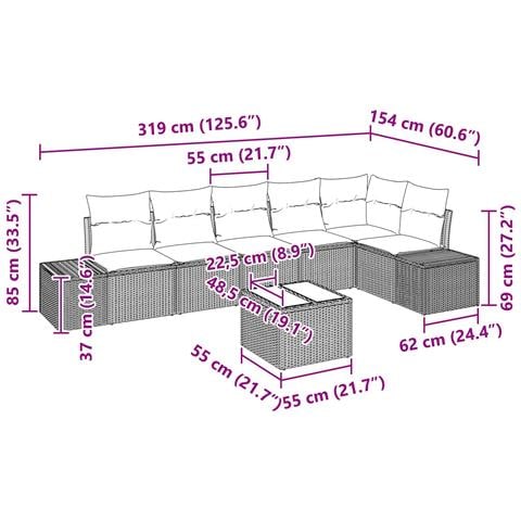Set Divano da Giardino con cuscino 7 pcs Marrone polyrattan - Foto 9