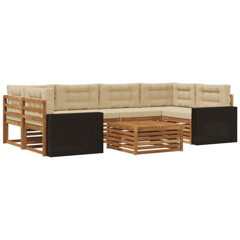 Set di divani da esterno 7 pcs Naturale e Beige Poliestere - Foto 1