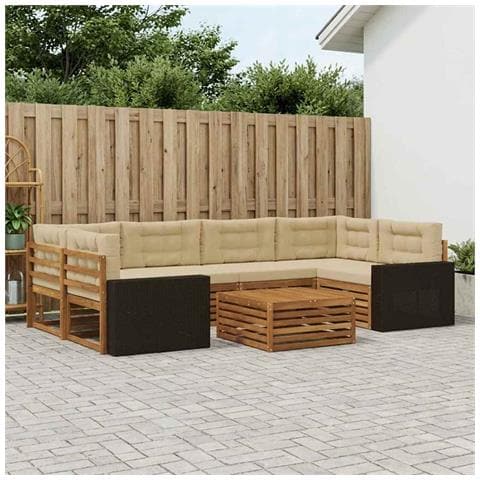 Set di divani da esterno 7 pcs Naturale e Beige Poliestere - Foto 2