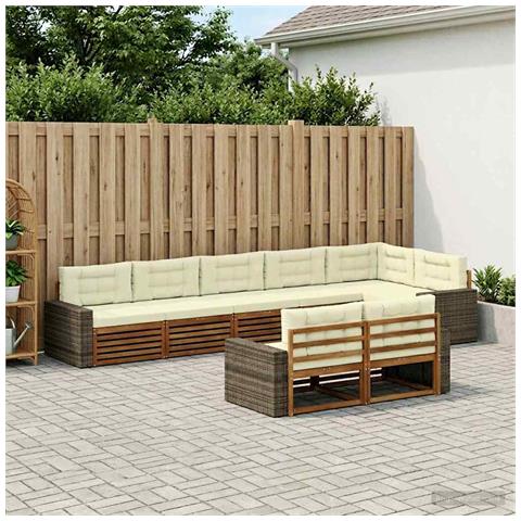 Set di divani da esterno con cuscino 8 pcs Naturale e Crema - Foto 2