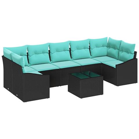 Set di divani con cuscino 8 pcs Nero e Turchese polyrattan - Foto 1