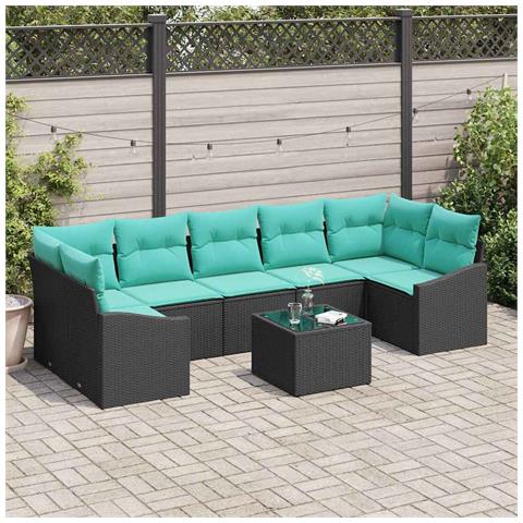 Set di divani con cuscino 8 pcs Nero e Turchese polyrattan - Foto 2