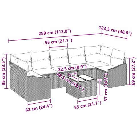 Set di divani con cuscino 8 pcs Nero e Turchese polyrattan - Foto 9