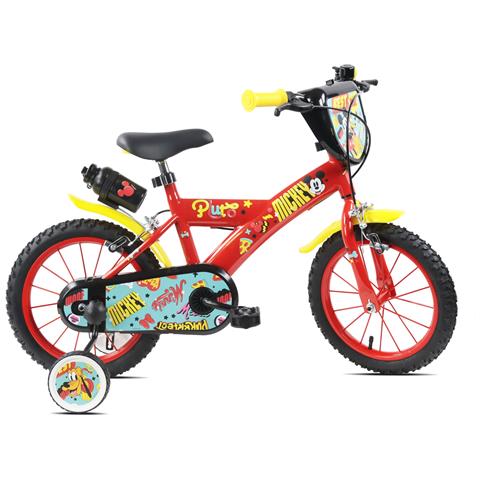 Mickey Mouse 14'', Bicicletta Per Bambini, Adatta A Bambini Tra I 3 E I 5 Anni, Per Altezza Tra 85 E 105 Cm, Con Borraccia E Scudo Frontale - Foto 1