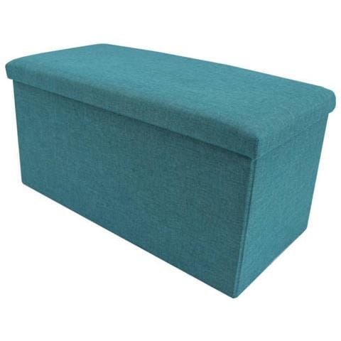 Puff Rettangolare Pouf Portaoggetti Azzurro Turchese Tessuto - Foto 4