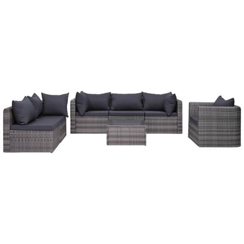 Set Divani Da Giardino 7 Pz Con Cuscini In Polyrattan Grigio - Foto 1