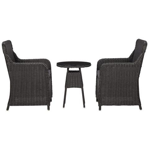 Set Bistrot Da Giardino 3 Pz Con Cuscini In Polyrattan Nero - Foto 1