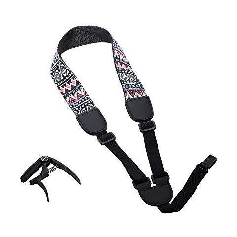 Ukulele Strap Zinc Ukulele Capo Regolabile Morbido Cotone Collo Sling Per Ukulele Stile Libero Loop-button Cross-torace Nessun Foro Di Perforazione. - Foto 3