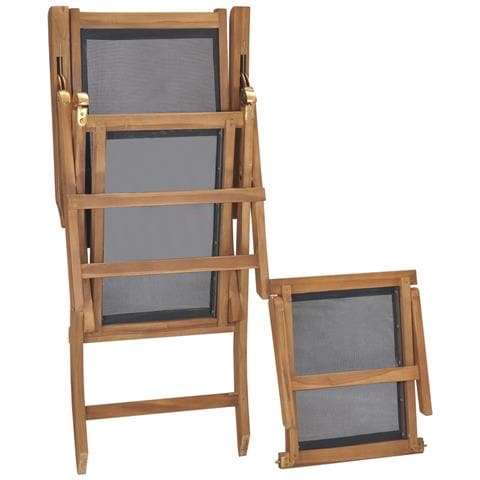 Sedia a Sdraio con Poggiapiedi in Legno Massello di Teak Nera - Foto 2