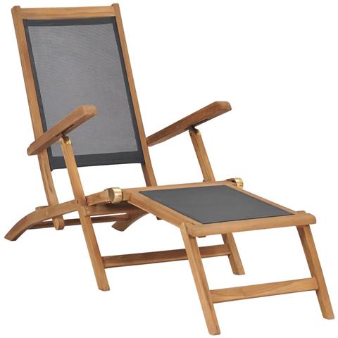 Sedia a Sdraio con Poggiapiedi in Legno Massello di Teak Nera - Foto 1