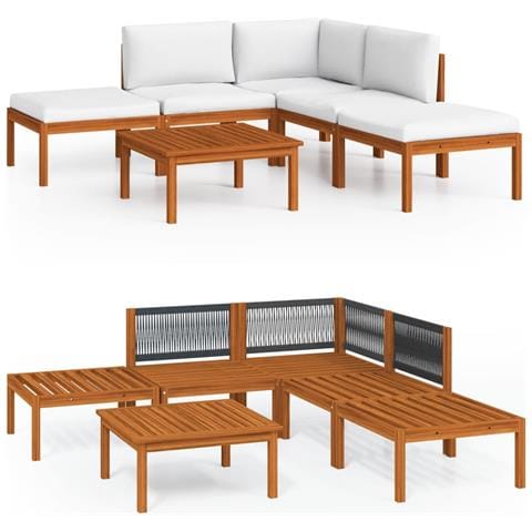 Set Divani da Giardino 6 pz con Cuscini Crema Massello Acacia - Foto 1