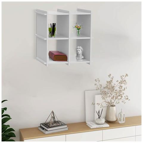 Scaffale Bacheca Libreria Mensole In Legno Bianco Multiuso A Parete 4 Ripiani - Foto 4