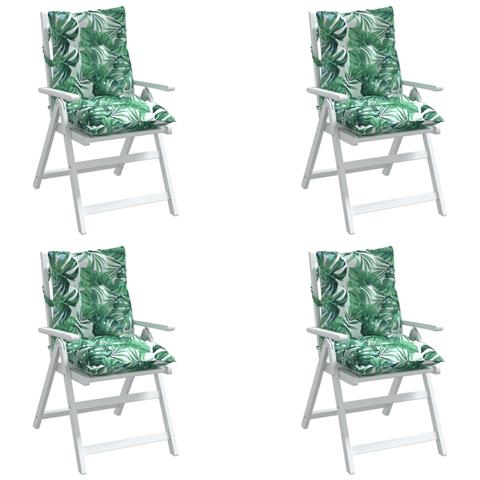 Cuscini Sedia Schienale Basso 4 Pz Motivo Foglie Tessuto Oxford - Foto 3