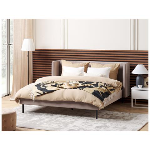 Letto Matrimoniale Velluto Grigio Tortora 160 X 200 Cm Arette - Foto 1