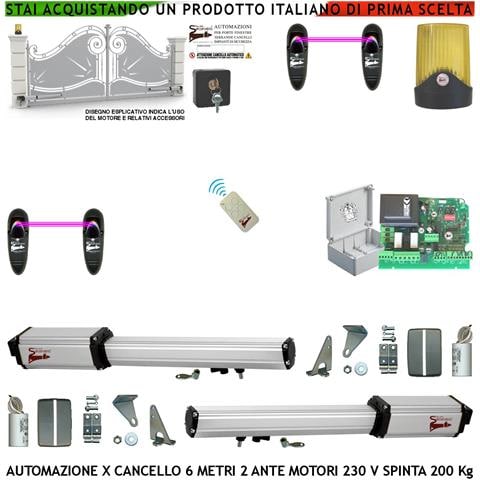 Cancello Automatico 6 Metri 2 Ante Kit Base 2 Motori Elettromeccanici 230 V Corsa 500 Mm Spinta 2 Q.tali Centrale Con - Foto 1